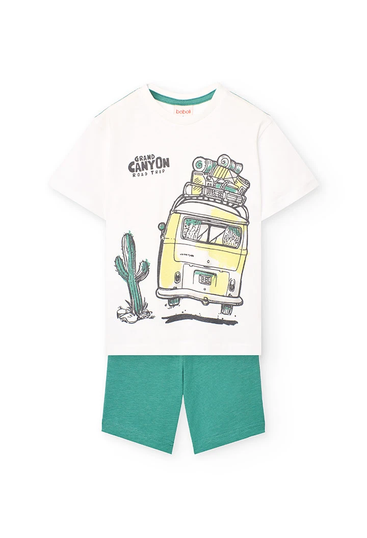 Set di maglietta e pantaloncini in maglia per bambino di colore verde