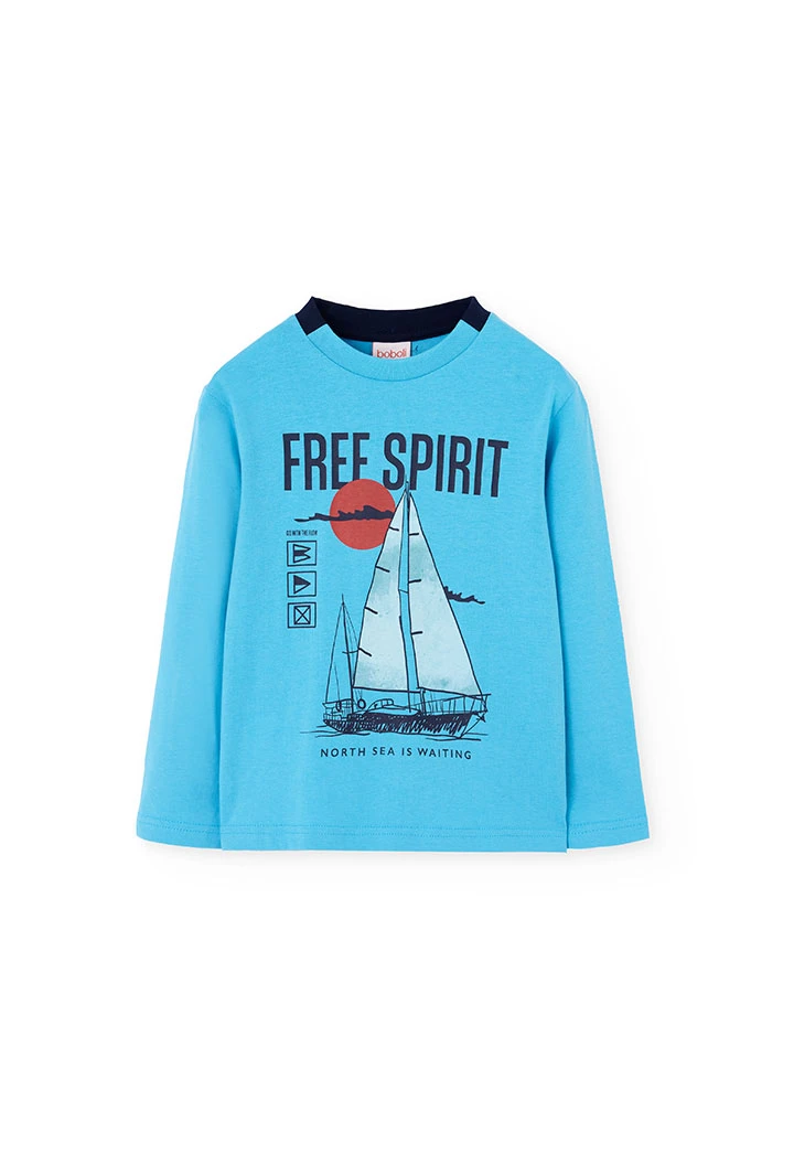 Blaues Jungen-T-Shirt aus Strick