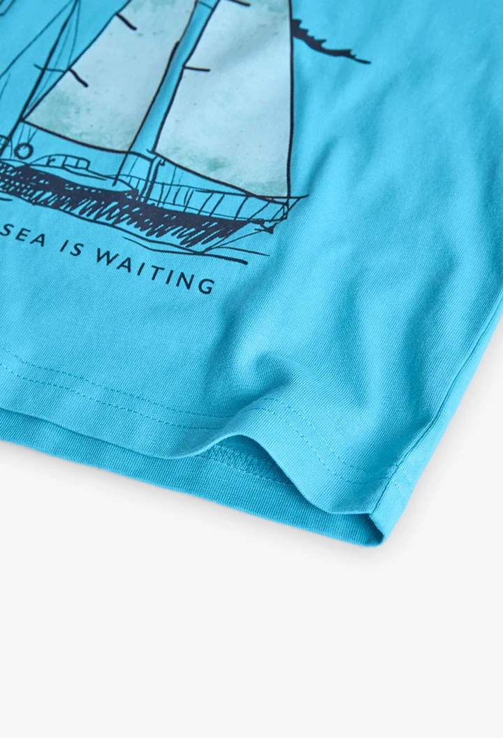 Blaues Jungen-T-Shirt aus Strick