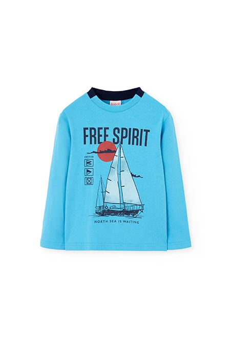 T-shirt de criança azul de malha