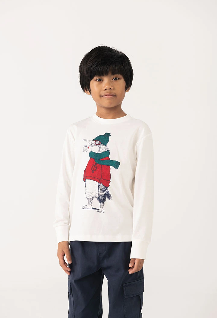 Jungen-T-Shirt weißer Punkt Pinguin