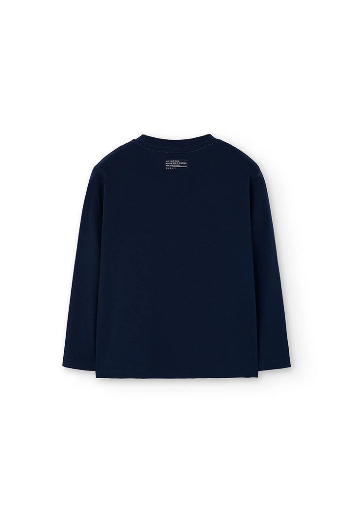 T-shirt de menino malha azul marinho estampada