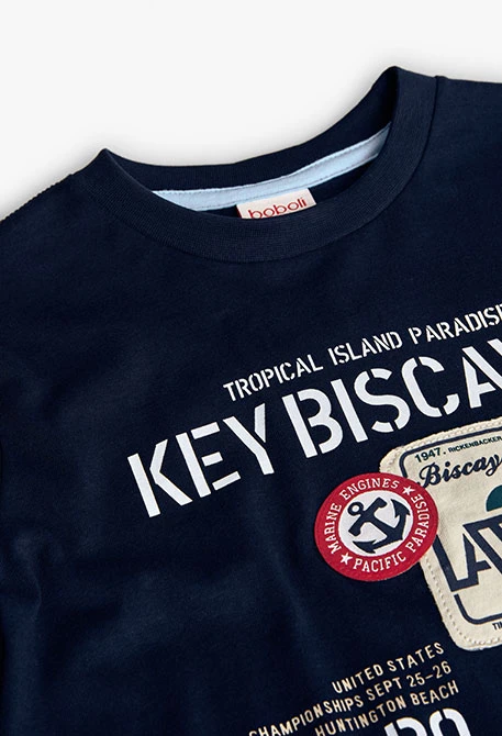 T-shirt de menino malha azul marinho estampada