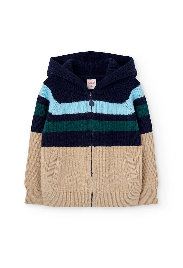 Veste garçon avec rayures bleu et beige