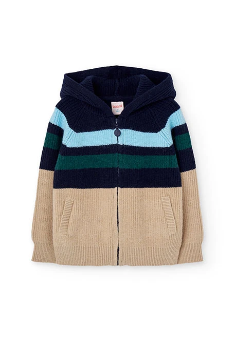 Veste garçon avec rayures bleu et beige