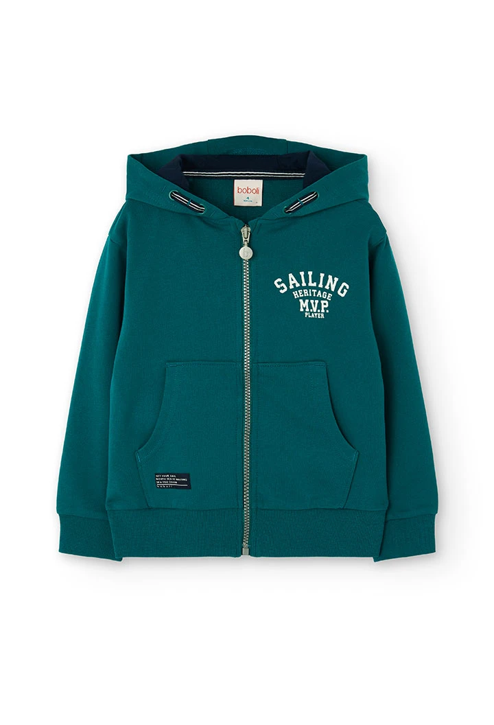 Veste garçon en maille vert turquoise