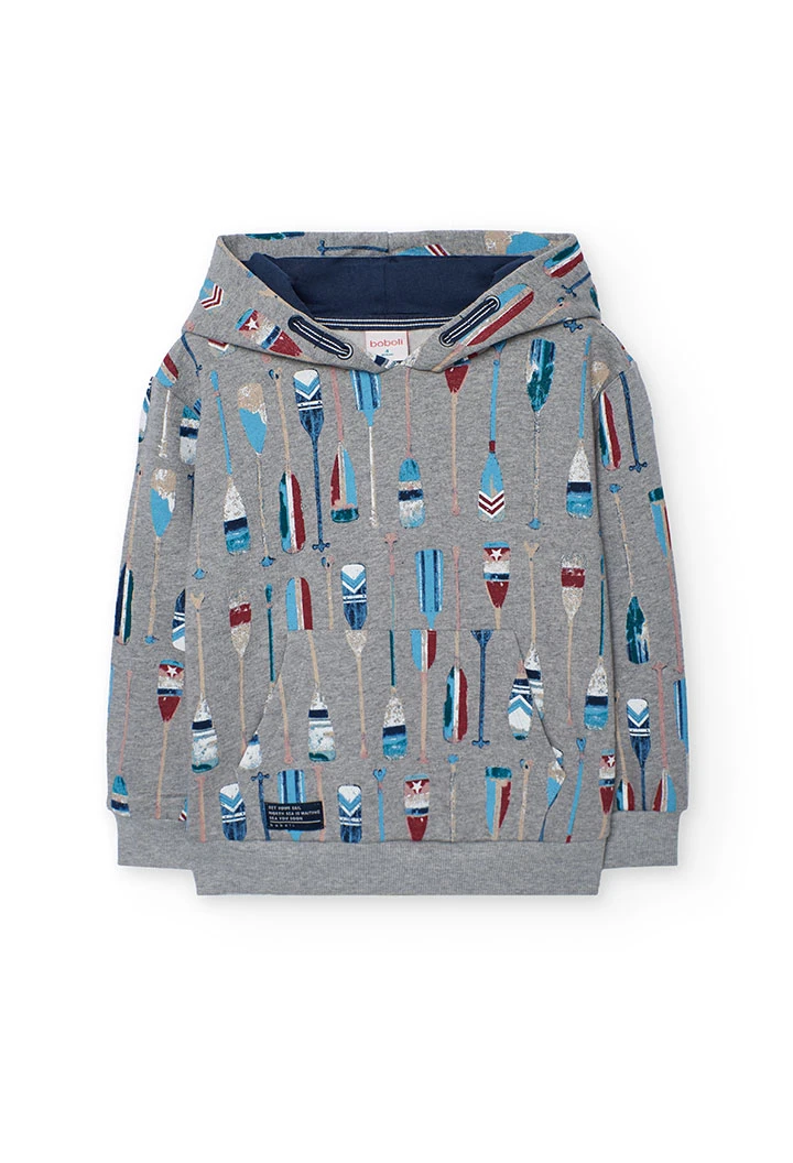 Camisola de menino de malha cinza estampada