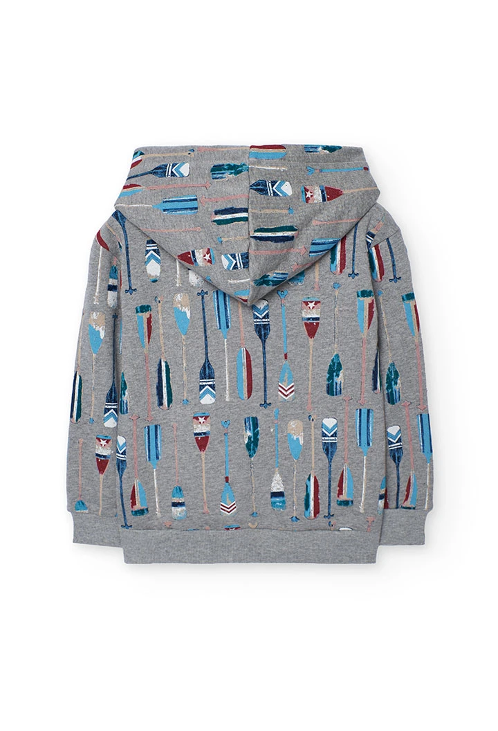 Camisola de menino de malha cinza estampada