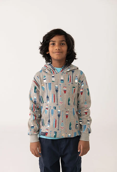 Sweat-shirt garçon en maille grise imprimée
