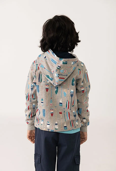 Sweat-shirt garçon en maille grise imprimée