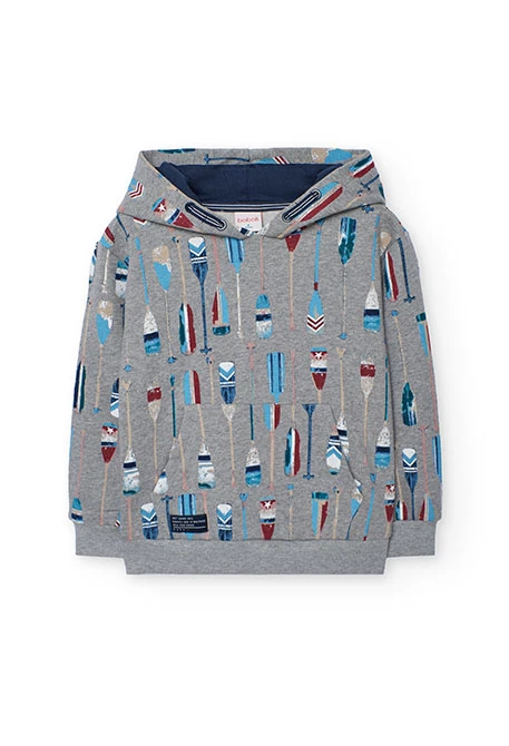 Sweat-shirt garçon en maille grise imprimée