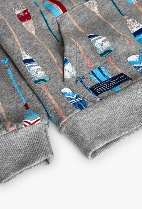 Sweat-shirt garçon en maille grise imprimée