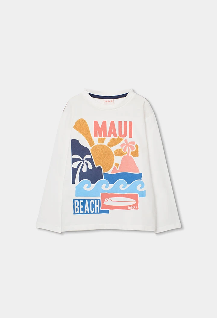 Camiseta de niño manga larga algodón blanco