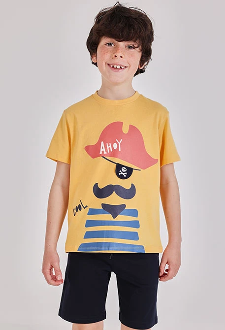 Jungen-T-Shirt aus gestreifter gelber Baumwolle