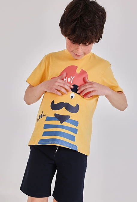 Camiseta niño algodón listada amarilla