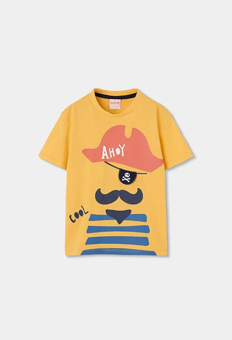 Camiseta niño algodón listada amarilla