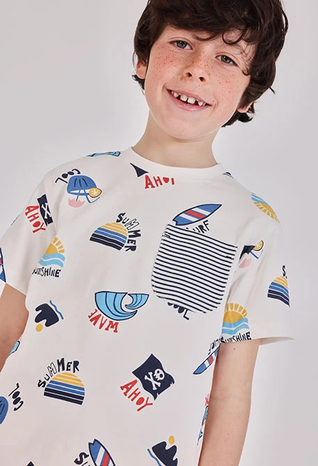 Camiseta de criança de algodão estampada