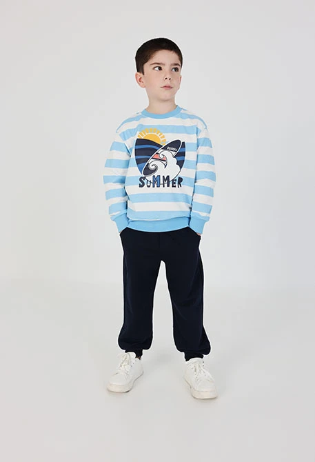 Conjunto de sweat e calças menino malha azul