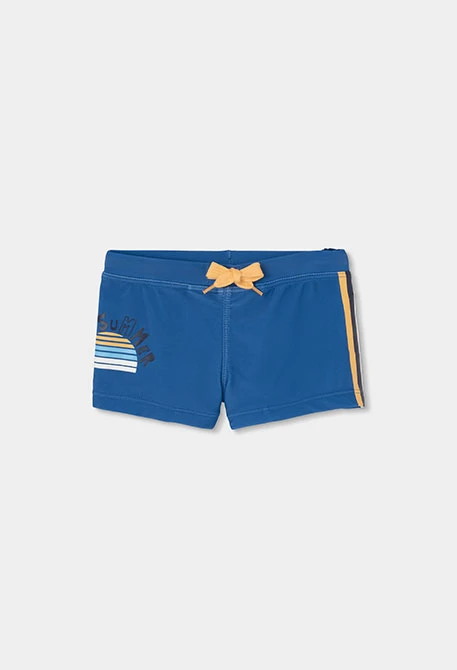 Boy?s swimsuit with blue and orange stripes