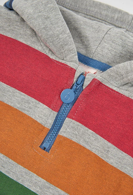 Sweat-shirt en molleton garçon gris chiné rayé multicolore