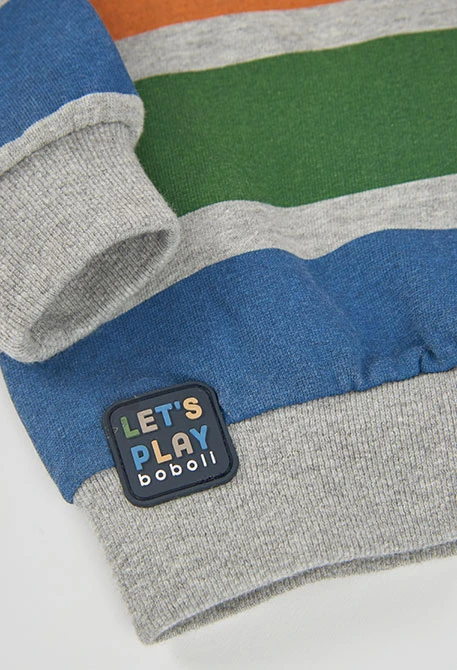 Sweat-shirt en molleton garçon gris chiné rayé multicolore