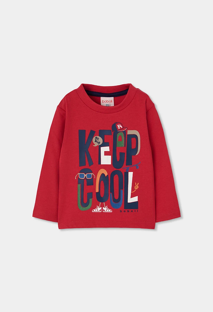 T-shirt en maille garçon grenat imprimé Keep Cool