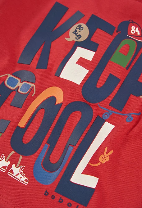 T-shirt en maille garçon grenat imprimé Keep Cool