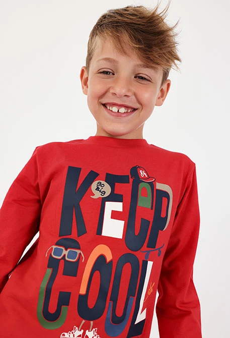 Camiseta punto niño granate estampado Keep Cool