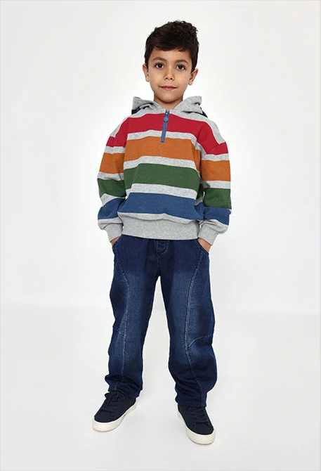 Calças denim menino azul com cordão