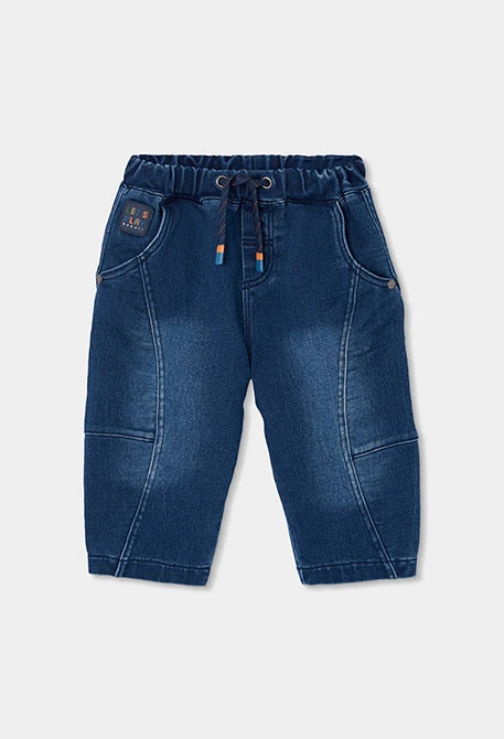Calças denim menino azul com cordão