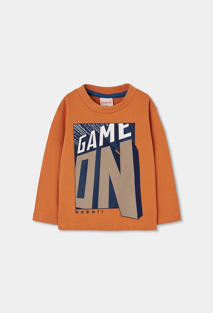 T-shirt en maille garçon orange imprimé Game On