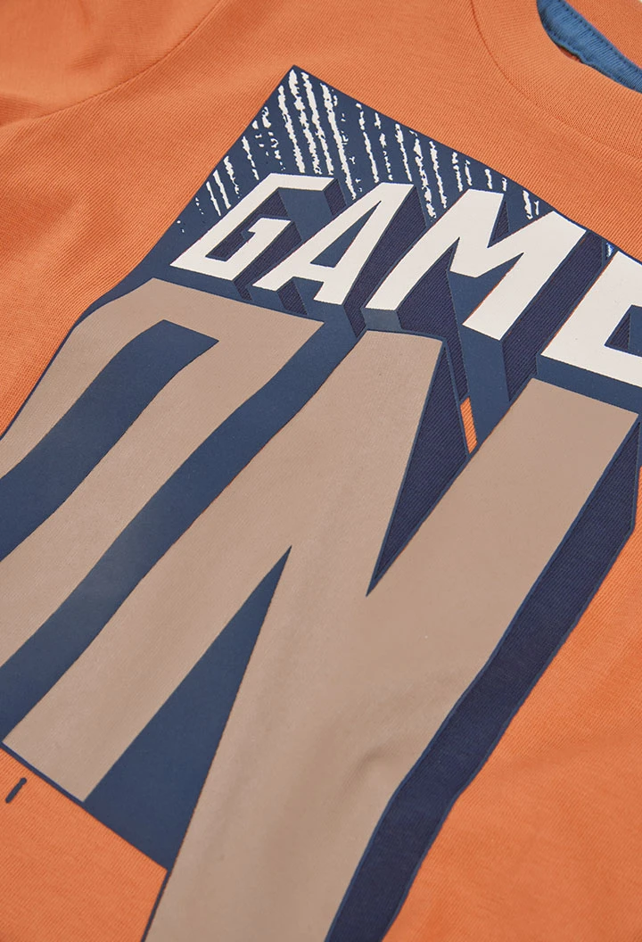T-shirt en maille garçon orange imprimé Game On