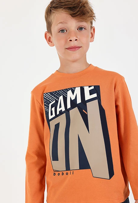 Camiseta punto niño naranja estampado Game On