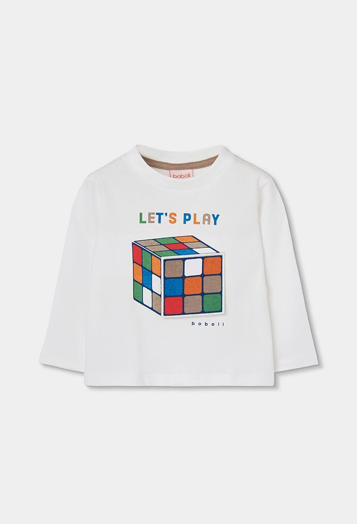 T-shirt en maille garçon blanc imprimé Rubik\'s Cube