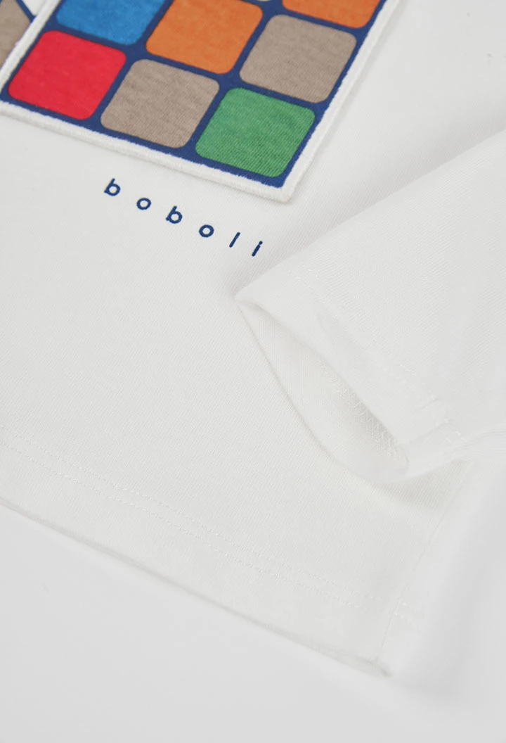 T-shirt en maille garçon blanc imprimé Rubik\'s Cube