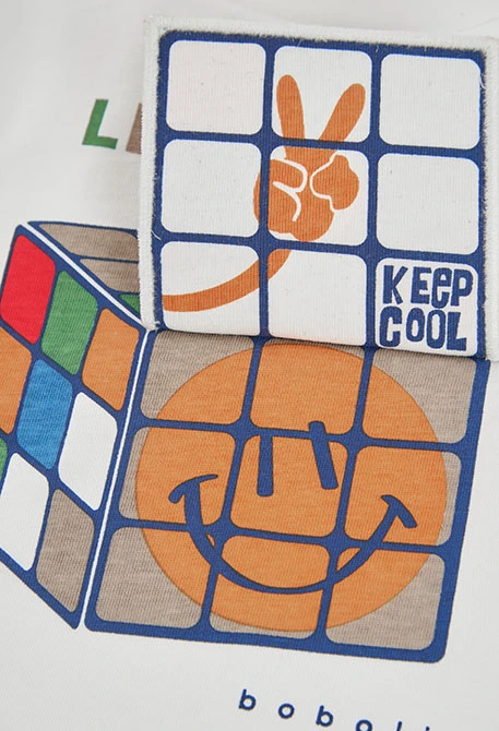 T-shirt en maille garçon blanc imprimé Rubik\'s Cube