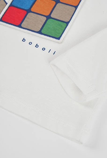 T-shirt en maille garçon blanc imprimé Rubik\'s Cube