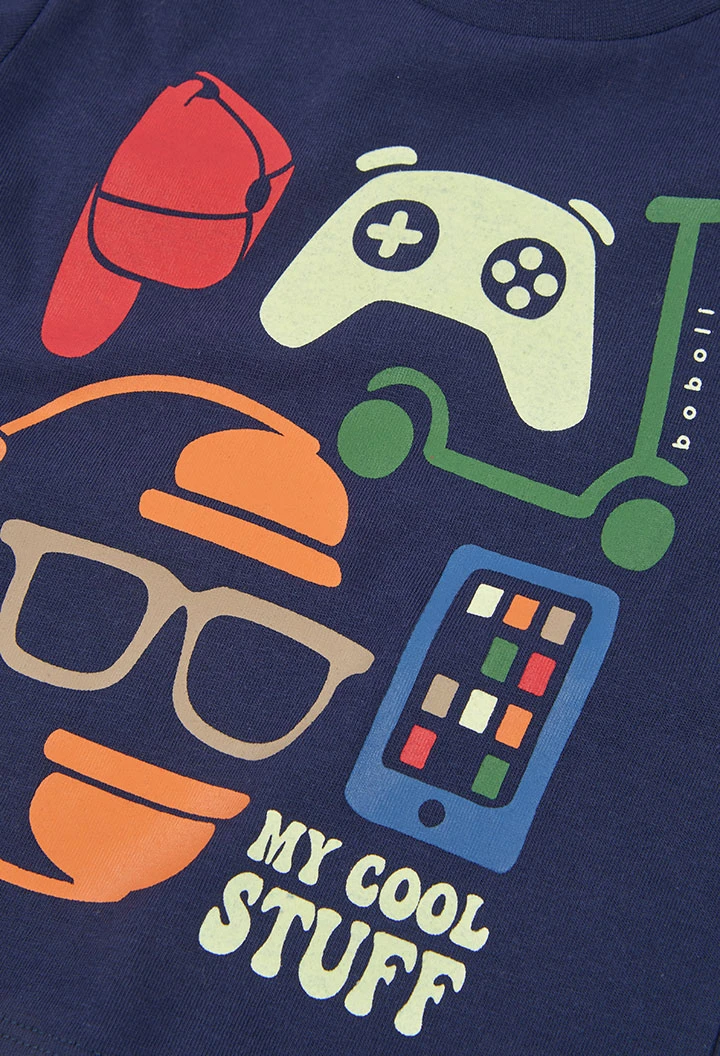 T-shirt en maille garçon bleu marine imprimé gaming