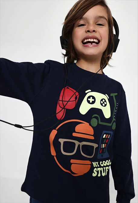 Samarreta de punt nen blau marí estampat gaming