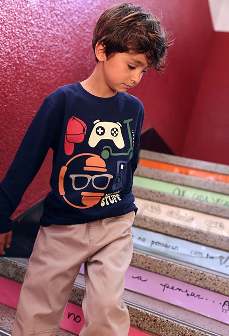 Camiseta punto niño azul marino estampado gaming