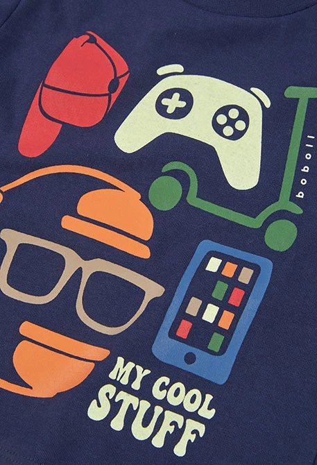 T-shirt en maille garçon bleu marine imprimé gaming
