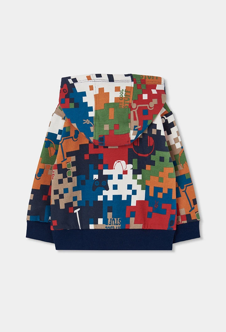 Veste molleton garçon imprimé pixels multicolore