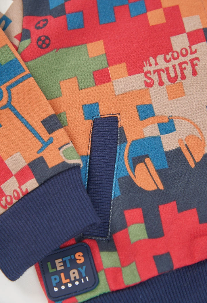 Veste molleton garçon imprimé pixels multicolore