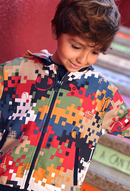 Giacca in felpa bambino stampa pixel multicolore