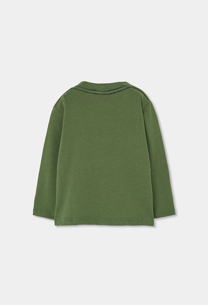 T-shirt maille garçon vert imprimé lettres