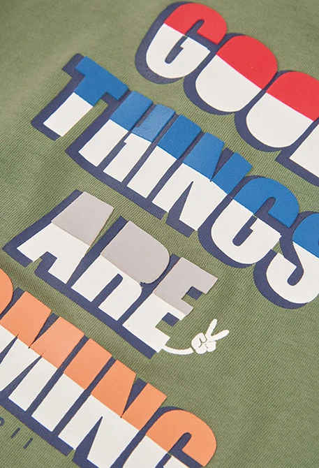 T-shirt maille garçon vert imprimé lettres