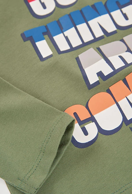 T-shirt maille garçon vert imprimé lettres