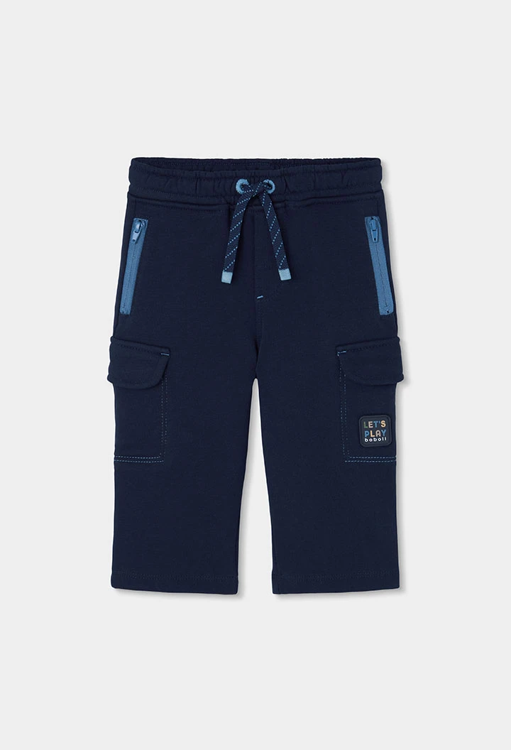 Pantalon molleton garçon bleu marine cargo