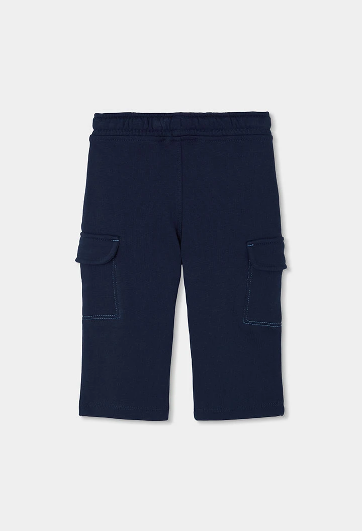 Pantalon molleton garçon bleu marine cargo