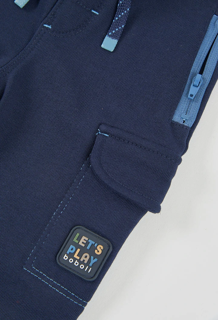 Pantalon molleton garçon bleu marine cargo
